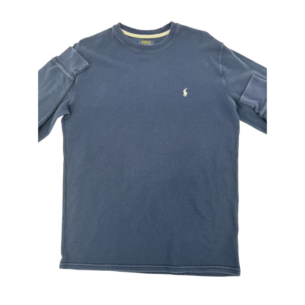 Polo Ralph Lauren Waffle Knit Thermal Shirt Mens L Blue Long Sleeve Pony Logo